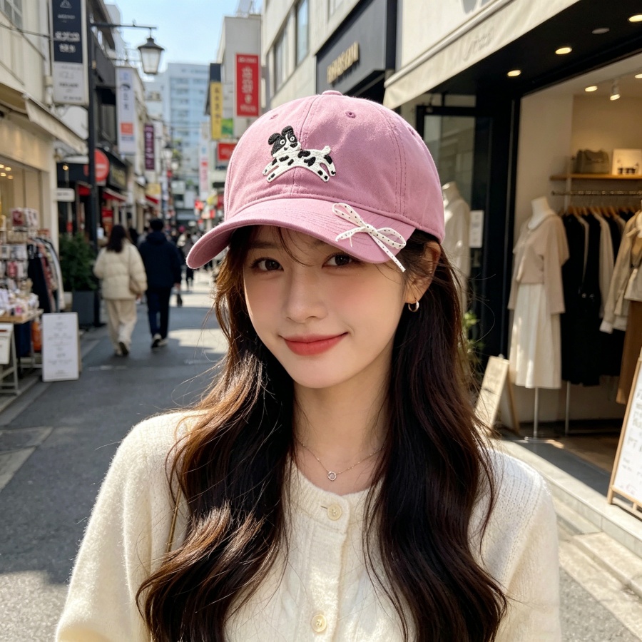 Korean Women Lifestyle - Korean-Style Soft Cute Puppy Embroidered Baseball