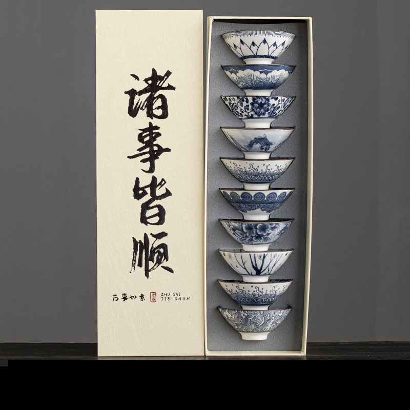 10pcs/box Blue and White Porce – обзор и цена Celadon Ceramic Cup